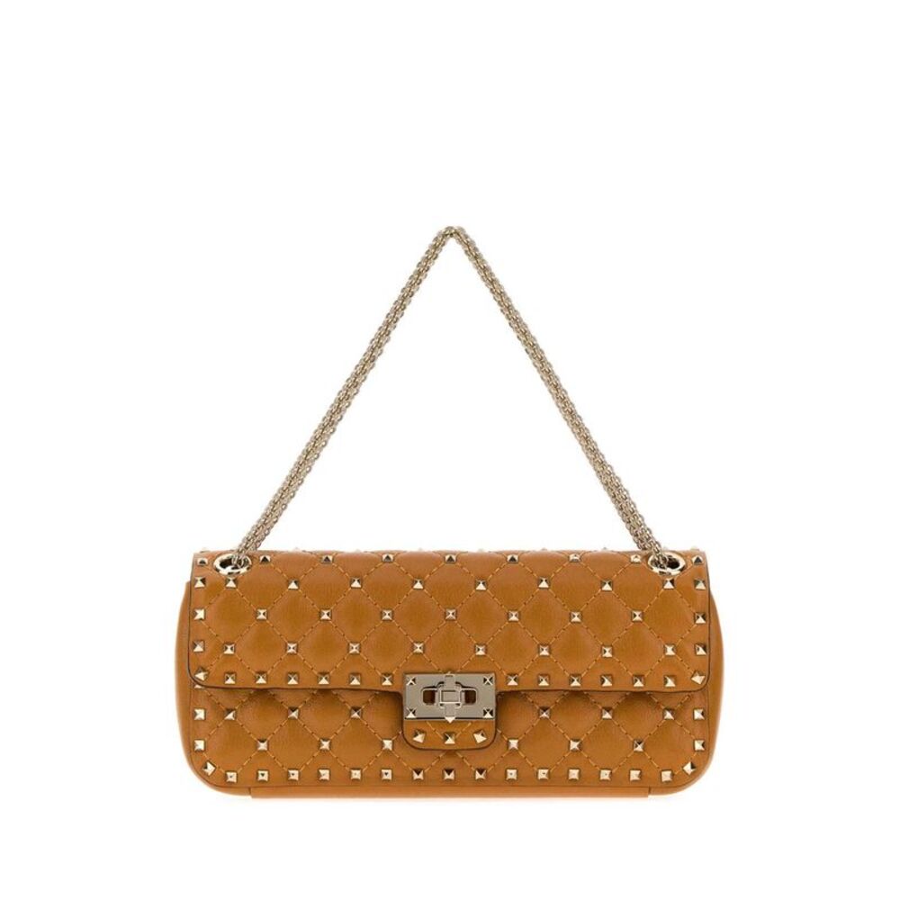 Valentino Garavani Women Caramel Leather Medium Rockstud Spike Shoulder Bag